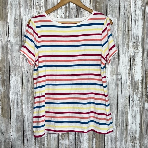 Talbots Tops - Talbots White Colorful Stripe Open Sleeve Blouse